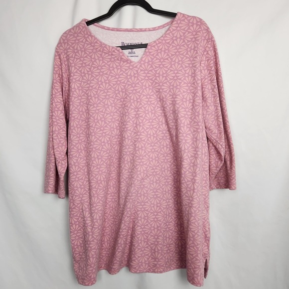 Roamans Womens 3/4 Sleeve VNeck Top Pink Floral Size Medium 14/16 - Picture 1 of 6